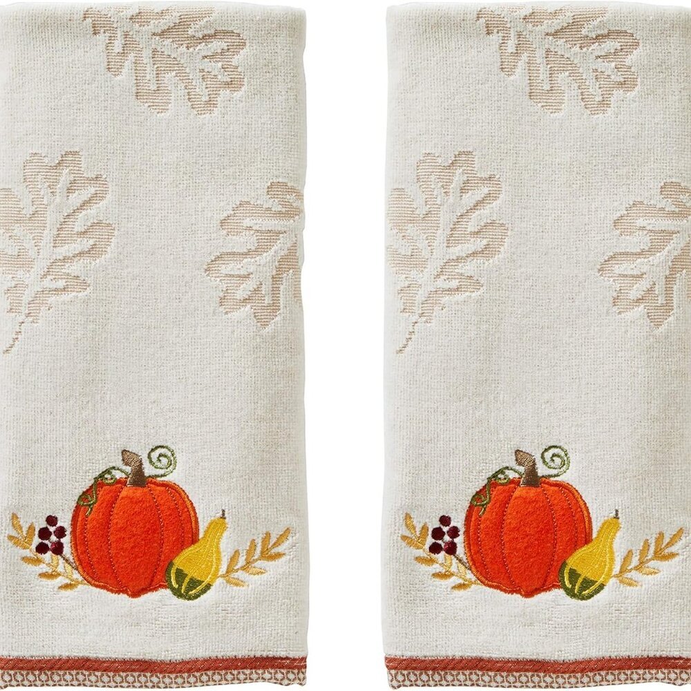 Fall/Harvest Traditional Pumpkin Hand Towel Set for Bath/Kitchen/Bar & Gift, Nat